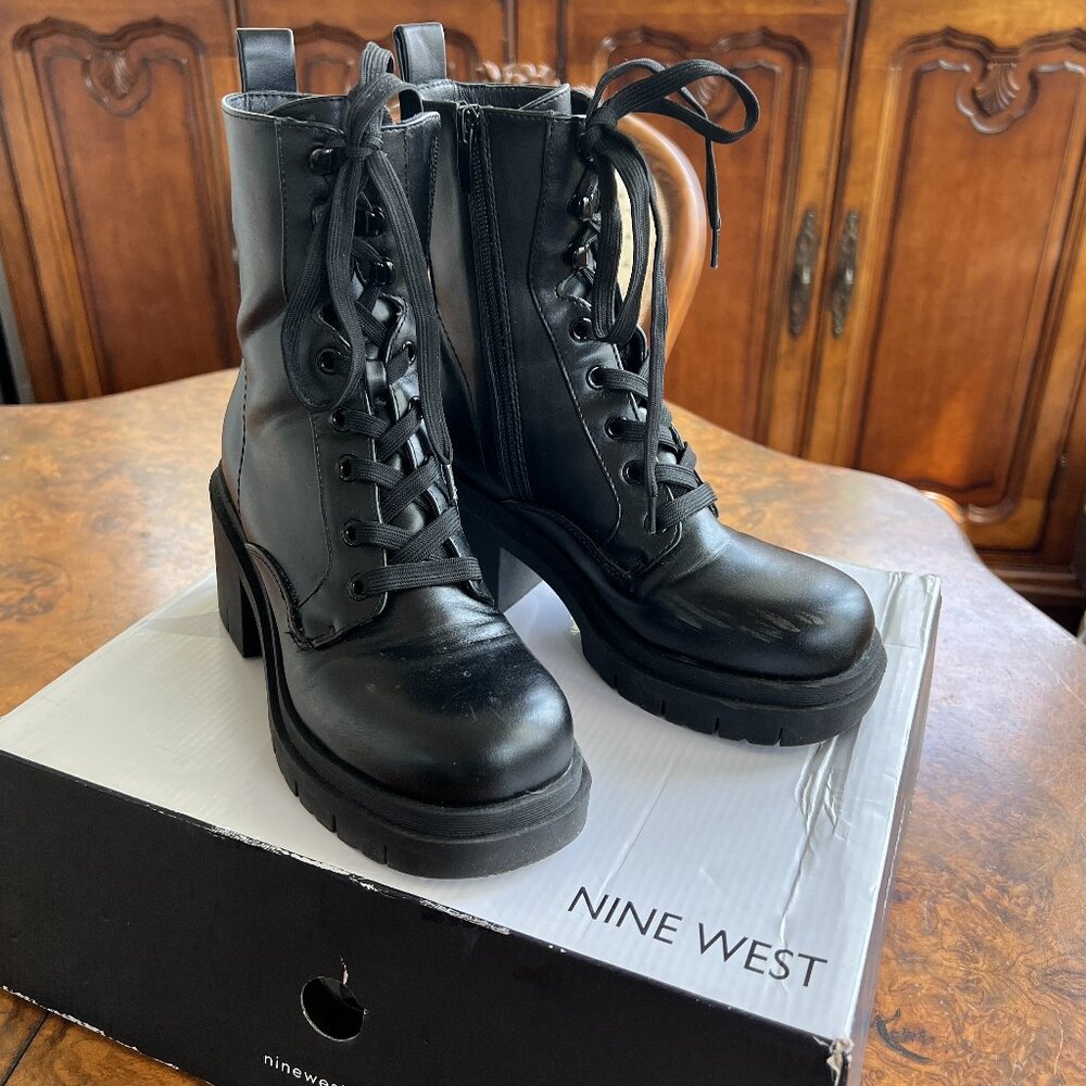 Nine West Juna 3, Black,  Combat Boots, Size 6